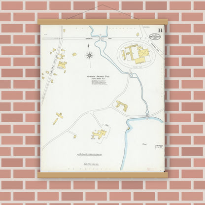 Old map wall art mockup — magnetic wood frame on brick wall — Sanborn Fire Insurance Map from Plymouth, Plymouth County, Massachusetts (1901), Sheet #0011