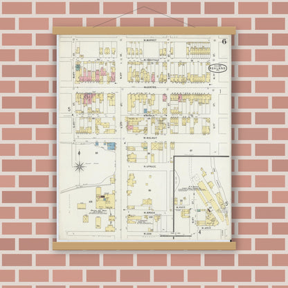 Old map wall art mockup — magnetic wood frame on brick wall — Sanborn Fire Insurance Map from Ashland, Schuylkill County, Pennsylvania (1896), Sheet #0006