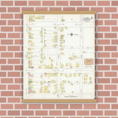 Old map wall art mockup — magnetic wood frame on brick wall — Sanborn Fire Insurance Map from Indiana, Indiana County, Pennsylvania (1910), Sheet #0004