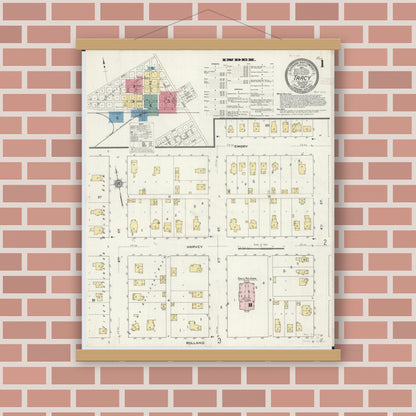 Old map wall art mockup — magnetic wood frame on brick wall — Sanborn Fire Insurance Map from Tracy, Lyon County, Minnesota (1909) - Complete Map Set