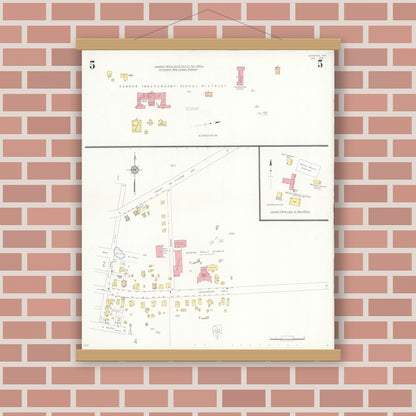 Old map wall art mockup — magnetic wood frame on brick wall — Sanborn Fire Insurance Map from Overton, Rusk County, Texas (1936), Sheet #0005