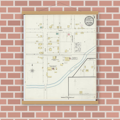 Old map wall art mockup — magnetic wood frame on brick wall — Sanborn Fire Insurance Map from Baltimore, Fairfield County, Ohio (1895), Sheet #0001