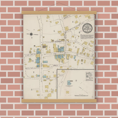 Old map wall art mockup — magnetic wood frame on brick wall — Sanborn Fire Insurance Map from Mokelumne Hill, Calaveras County, California (1912), Sheet #0001