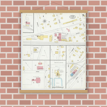 Old map wall art mockup — magnetic wood frame on brick wall — Sanborn Fire Insurance Map from Clyde, Sandusky County, Ohio (1899), Sheet #0005