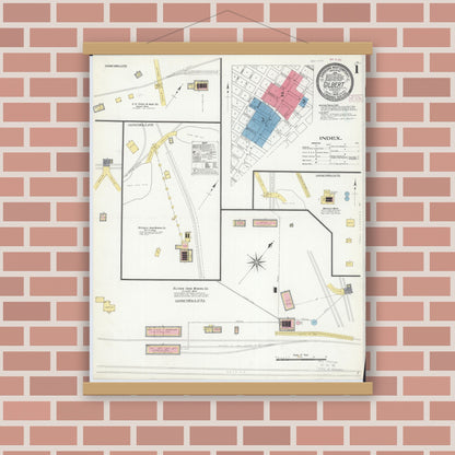 Old map wall art mockup — magnetic wood frame on brick wall — Sanborn Fire Insurance Map from Gilbert, Saint Louis County, Minnesota (1909), Sheet #0001