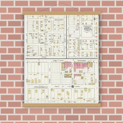 Old map wall art mockup — magnetic wood frame on brick wall — Sanborn Fire Insurance Map from Mission, Hidalgo County, Texas (1919), Sheet #0003