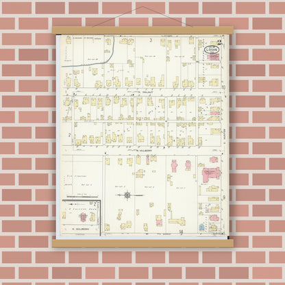 Old map wall art mockup — magnetic wood frame on brick wall — Sanborn Fire Insurance Map from Logan, Hocking County, Ohio (1914), Sheet #0002