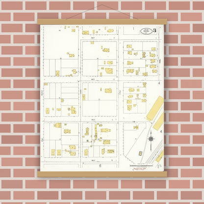 Old map wall art mockup — magnetic wood frame on brick wall — Sanborn Fire Insurance Map from Dixon, Solano County, California (1921), Sheet #0003