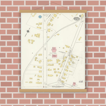 Old map wall art mockup — magnetic wood frame on brick wall — Sanborn Fire Insurance Map from Monson, Hampden County, Massachusetts (1918), Sheet #0006