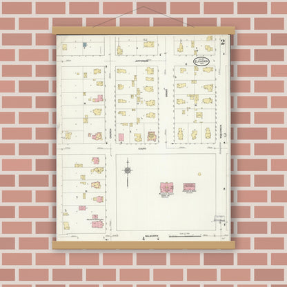 Old map wall art mockup — magnetic wood frame on brick wall — Sanborn Fire Insurance Map from Elkhorn, Walworth County, Wisconsin (1911), Sheet #0002