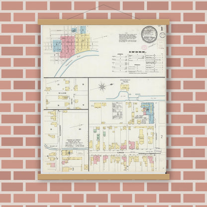 Old map wall art mockup — magnetic wood frame on brick wall — Sanborn Fire Insurance Map from Jersey Shore, Lycoming County, Pennsylvania (1896) - Complete Map Set