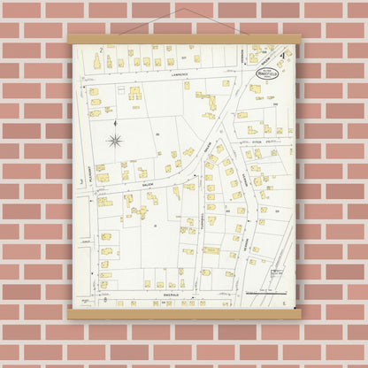 Old map wall art mockup — magnetic wood frame on brick wall — Sanborn Fire Insurance Map from Wakefield, Middlesex County, Massachusetts (1909), Sheet #0004