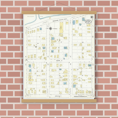 Old map wall art mockup — magnetic wood frame on brick wall — Sanborn Fire Insurance Map from Miami, Dade County, Florida (1910), Sheet #0010