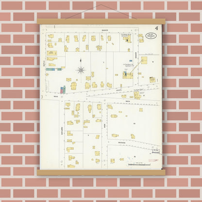 Old map wall art mockup — magnetic wood frame on brick wall — Sanborn Fire Insurance Map from Sodus, Wayne County, New York (1906), Sheet #0004