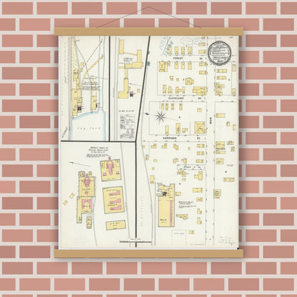 Old map wall art mockup — magnetic wood frame on brick wall — Sanborn Fire Insurance Map from Hazelhurst, McKean County, Pennsylvania (1898), Sheet #0001