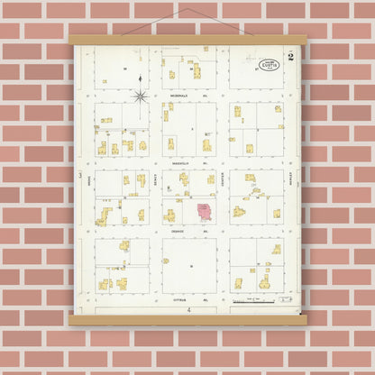 Old map wall art mockup — magnetic wood frame on brick wall — Sanborn Fire Insurance Map from Eustis, Lake County, Florida (1906), Sheet #0002