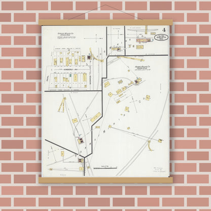 Old map wall art mockup — magnetic wood frame on brick wall — Sanborn Fire Insurance Map from Eveleth, Saint Louis County, Minnesota (1900), Sheet #0004