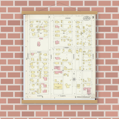Old map wall art mockup — magnetic wood frame on brick wall — Sanborn Fire Insurance Map from Kenton, Hardin County, Ohio (1897), Sheet #0003