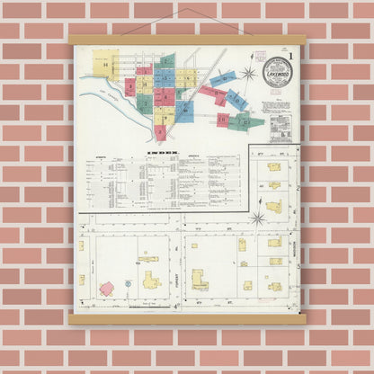 Old map wall art mockup — magnetic wood frame on brick wall — Sanborn Fire Insurance Map from Lakewood, Ocean County, New Jersey (1905) - Complete Map Set