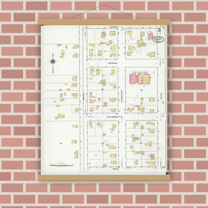 Old map wall art mockup — magnetic wood frame on brick wall — Sanborn Fire Insurance Map from Hart, Oceana County, Michigan (1920), Sheet #0005