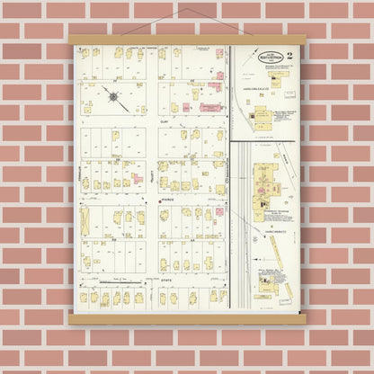 Old map wall art mockup — magnetic wood frame on brick wall — Sanborn Fire Insurance Map from North Vernon, Jennings County, Indiana (1911), Sheet #0002