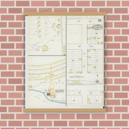 Old map wall art mockup — magnetic wood frame on brick wall — Sanborn Fire Insurance Map from Escanaba, Delta County, Michigan (1893), Sheet #0015