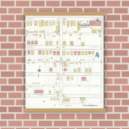 Old map wall art mockup — magnetic wood frame on brick wall — Sanborn Fire Insurance Map from Parkesburg, Chester County, Pennsylvania (1921), Sheet #0005