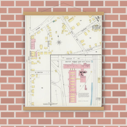 Old map wall art mockup — magnetic wood frame on brick wall — Sanborn Fire Insurance Map from Melrose, Middlesex County, Massachusetts (1892), Sheet #0005