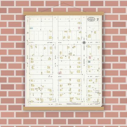 Old map wall art mockup — magnetic wood frame on brick wall — Sanborn Fire Insurance Map from Faribault, Rice County, Minnesota (1914), Sheet #0002