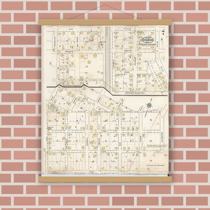 Old map wall art mockup — magnetic wood frame on brick wall — Sanborn Fire Insurance Map from Granger, Williamson County, Texas (1940), Sheet #0007