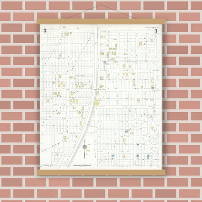 Old map wall art mockup — magnetic wood frame on brick wall — Sanborn Fire Insurance Map from Safety Harbor, Pinellas County, Florida (1933), Sheet #0003