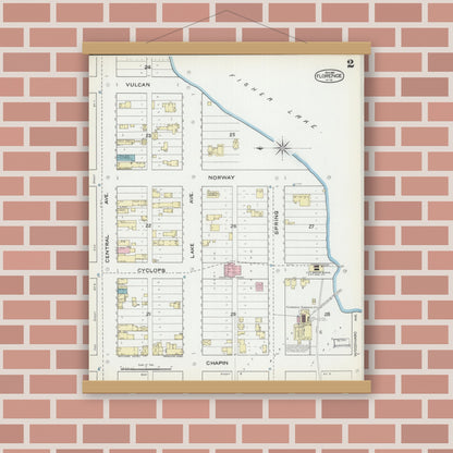 Old map wall art mockup — magnetic wood frame on brick wall — Sanborn Fire Insurance Map from Florence, Florence County, Wisconsin (1891) - Complete Map Set