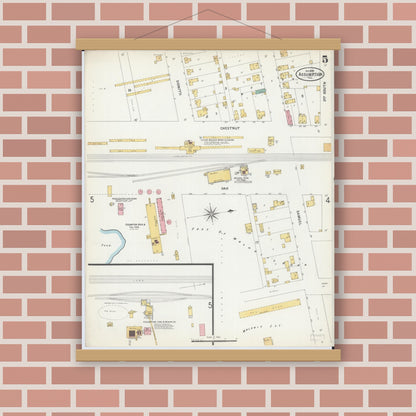 Old map wall art mockup — magnetic wood frame on brick wall — Sanborn Fire Insurance Map from Assumption, Christian County, Illinois (1899), Sheet #0005