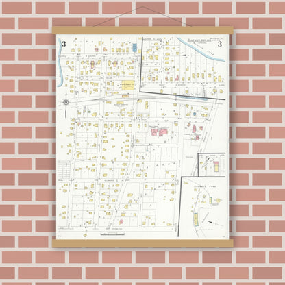 Old map wall art mockup — magnetic wood frame on brick wall — Sanborn Fire Insurance Map from Waterloo, Jefferson County, Wisconsin (1936), Sheet #0003