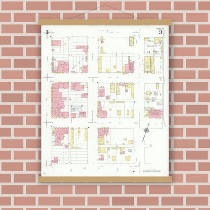 Old map wall art mockup — magnetic wood frame on brick wall — Sanborn Fire Insurance Map from Lamesa, Dawson County, Texas (1939), Sheet #0003