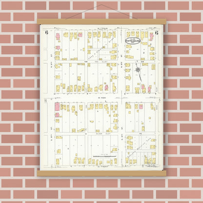 Old map wall art mockup — magnetic wood frame on brick wall — Sanborn Fire Insurance Map from New Philadelphia, Tuscarawas County, Ohio (1926), Sheet #0006