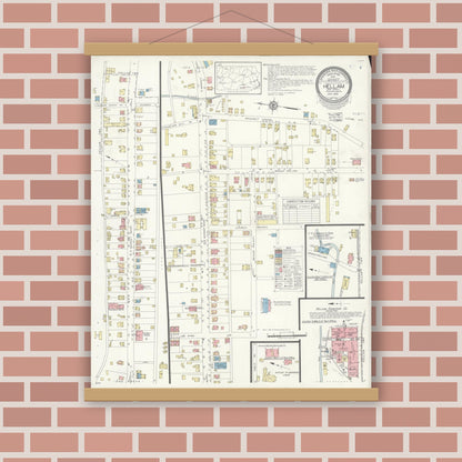 Old map wall art mockup — magnetic wood frame on brick wall — Sanborn Fire Insurance Map from Hellam, York County, Pennsylvania (1939), Sheet #0001