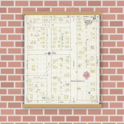 Old map wall art mockup — magnetic wood frame on brick wall — Sanborn Fire Insurance Map from Owatonna, Steele County, Minnesota (1915), Sheet #0014