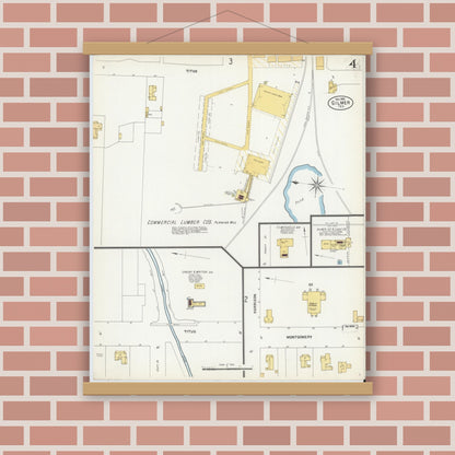 Old map wall art mockup — magnetic wood frame on brick wall — Sanborn Fire Insurance Map from Gilmer, Upshur County, Texas (1902), Sheet #0004