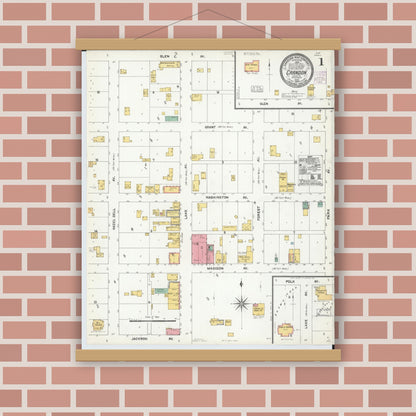 Old map wall art mockup — magnetic wood frame on brick wall — Sanborn Fire Insurance Map from Crandon, Forest County, Wisconsin (1904) - Complete Map Set