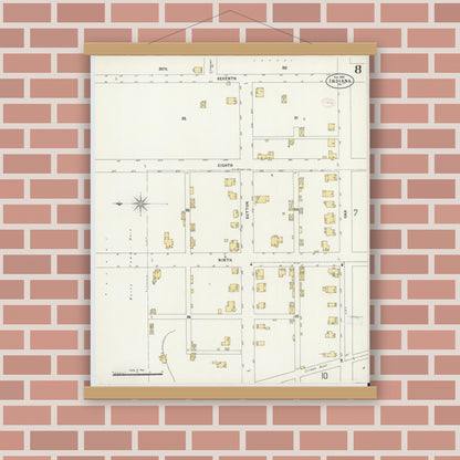 Old map wall art mockup — magnetic wood frame on brick wall — Sanborn Fire Insurance Map from Indiana, Indiana County, Pennsylvania (1888), Sheet #0008