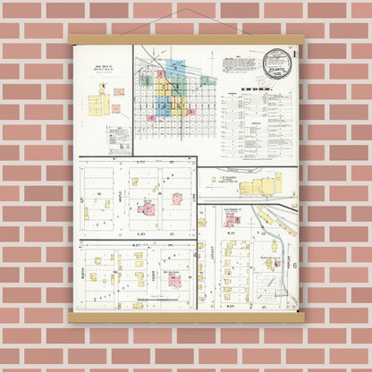 Old map wall art mockup — magnetic wood frame on brick wall — Sanborn Fire Insurance Map from Atlantic, Cass County, Iowa (1899) â€” Complete Set