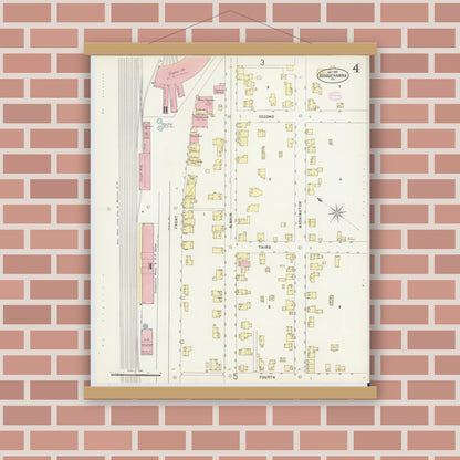 Old map wall art mockup — magnetic wood frame on brick wall — Sanborn Fire Insurance Map from Susquehanna, Susquehanna County, Pennsylvania (1897), Sheet #0004