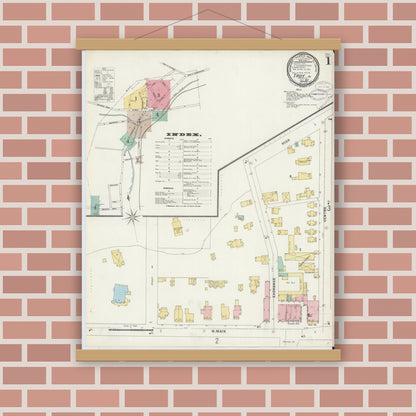 Old map wall art mockup — magnetic wood frame on brick wall — Sanborn Fire Insurance Map from Troy, Bradford County, Pennsylvania (1897) - Complete Map Set
