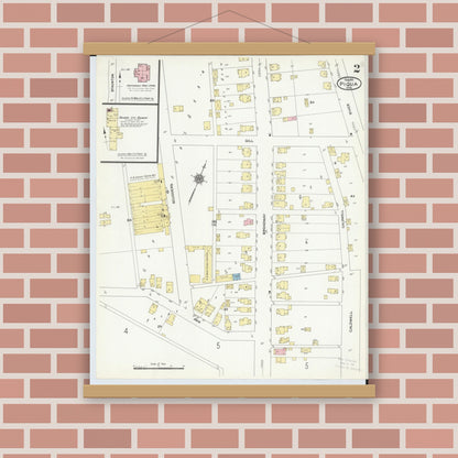 Old map wall art mockup — magnetic wood frame on brick wall — Sanborn Fire Insurance Map from Piqua, Miami County, Ohio (1911), Sheet #0002