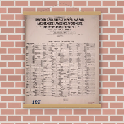 Old map wall art mockup — magnetic wood frame on brick wall — Sanborn Fire Insurance Map from Inwood, Nassau County, New York (1940), Sheet #0001
