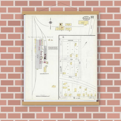 Old map wall art mockup — magnetic wood frame on brick wall — Sanborn Fire Insurance Map from Norwalk, Huron County, Ohio (1911), Sheet #0022