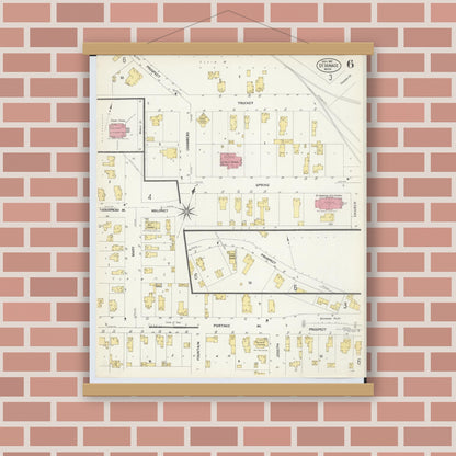 Old map wall art mockup — magnetic wood frame on brick wall — Sanborn Fire Insurance Map from Saint Ignace, Mackinac County, Michigan (1907), Sheet #0006