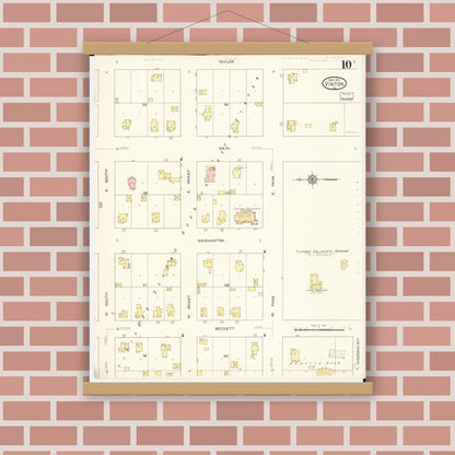 Old map wall art mockup — magnetic wood frame on brick wall — Sanborn Fire Insurance Map from Vinton, Benton County, Iowa (1913), Sheet #0010