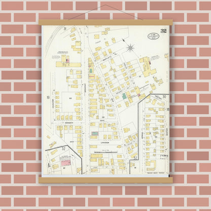Old map wall art mockup — magnetic wood frame on brick wall — Sanborn Fire Insurance Map from Everett, Middlesex County, Massachusetts (1903), Sheet #0032